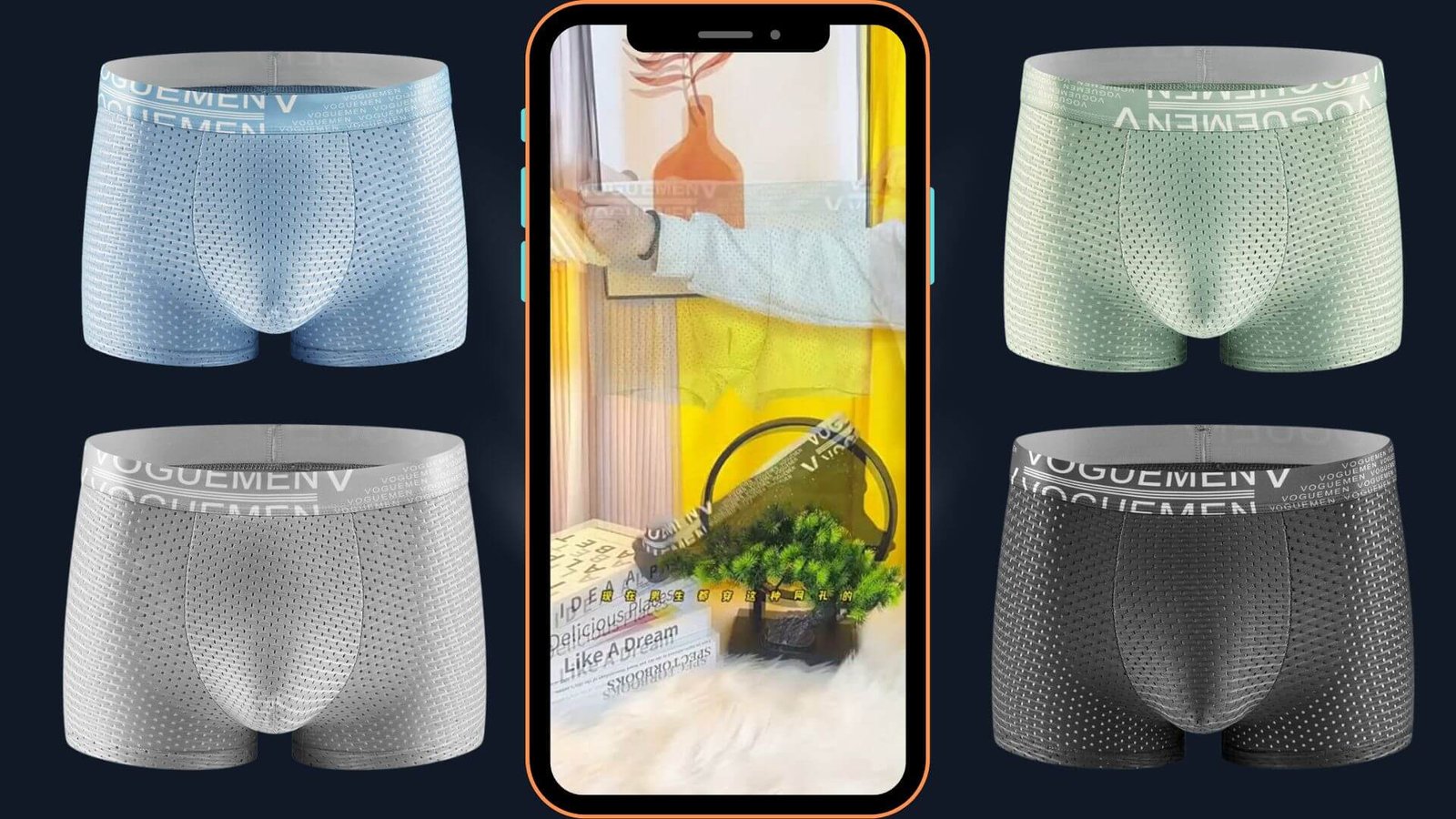 3PCS Ice Silk Mesh Vogue Men Boxers